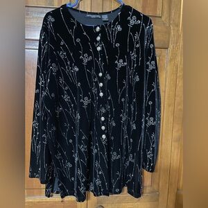Black suede shirt with silver floral design
